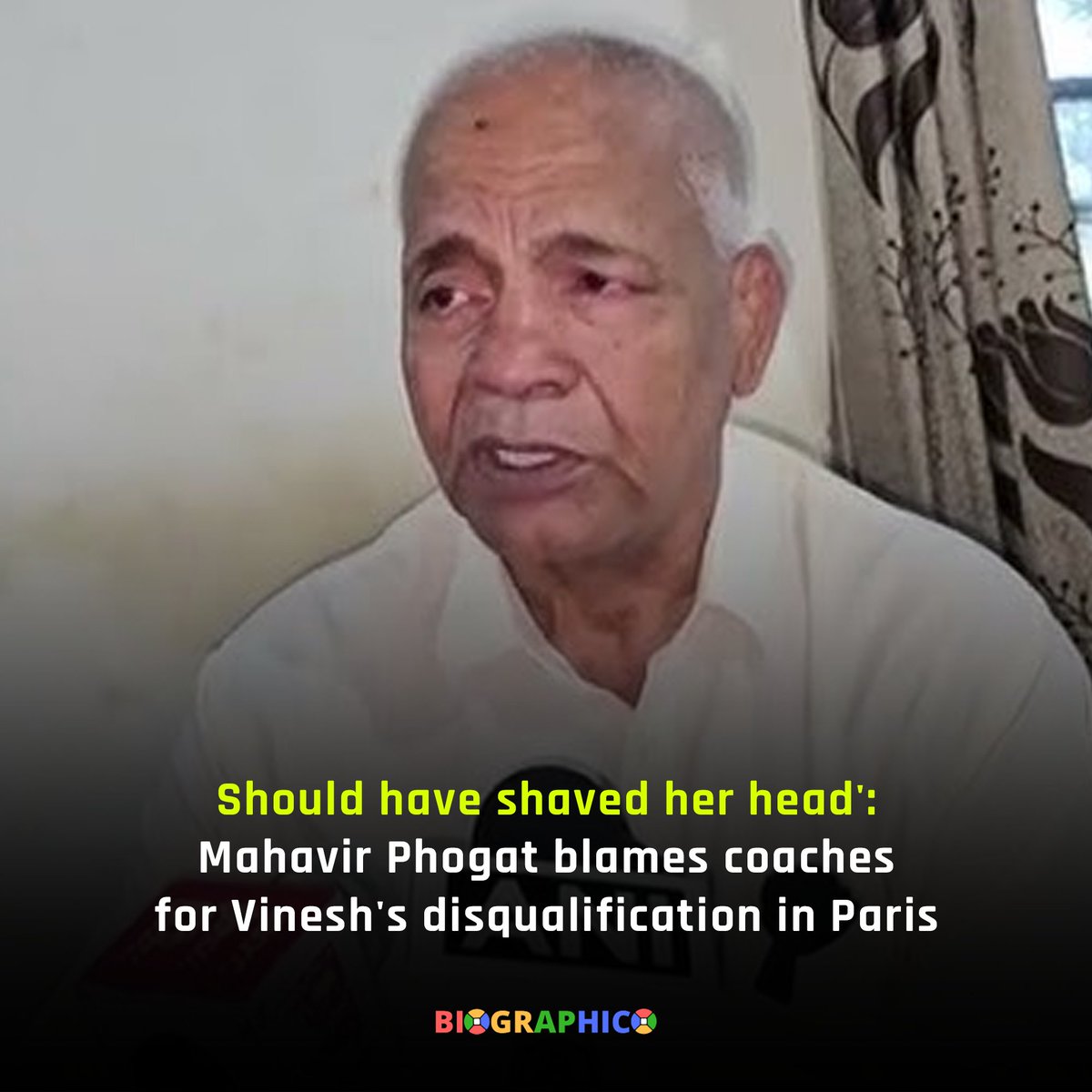 BiographicoSite's tweet photo. "If I were with Vinesh, I would have advised her to shave her head, reducing her weight by 200 grams. Unfortunately, her coach didn't think of this, and they didn't consult me," Mahavir said.
#MahavirPhogat https://t.co/dRIDNazFw8