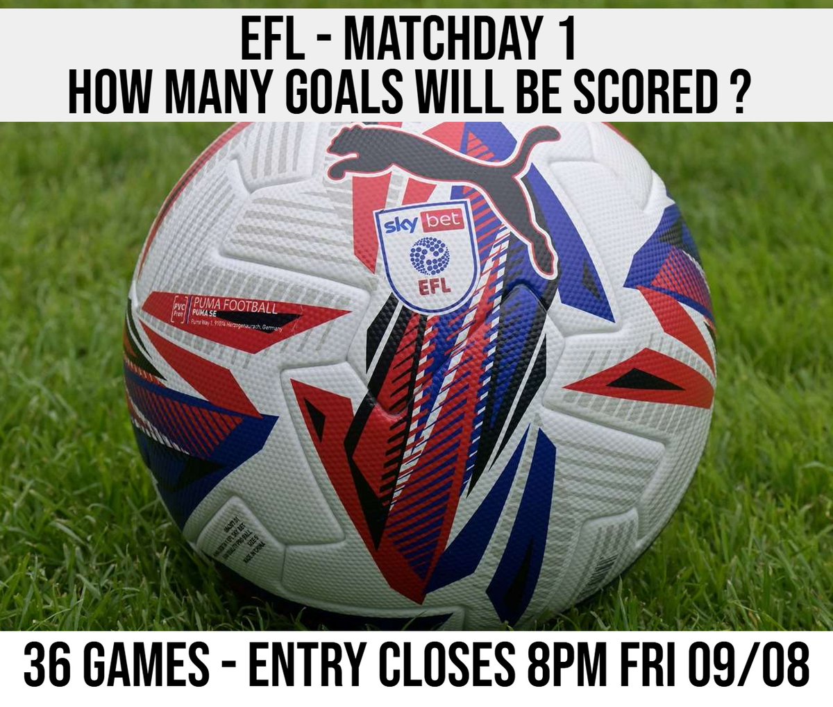 Giveaway Competition⚽️

How many goals will be scored in this weekend's 36 EFL matches?

To enter: Comment with your guess

The first 2 people to comment with the correct guess will each win £100 cash 💷

Entry closes 8pm Fri 09/08 - 1 entry per person

Like / RT - Good Luck🤞