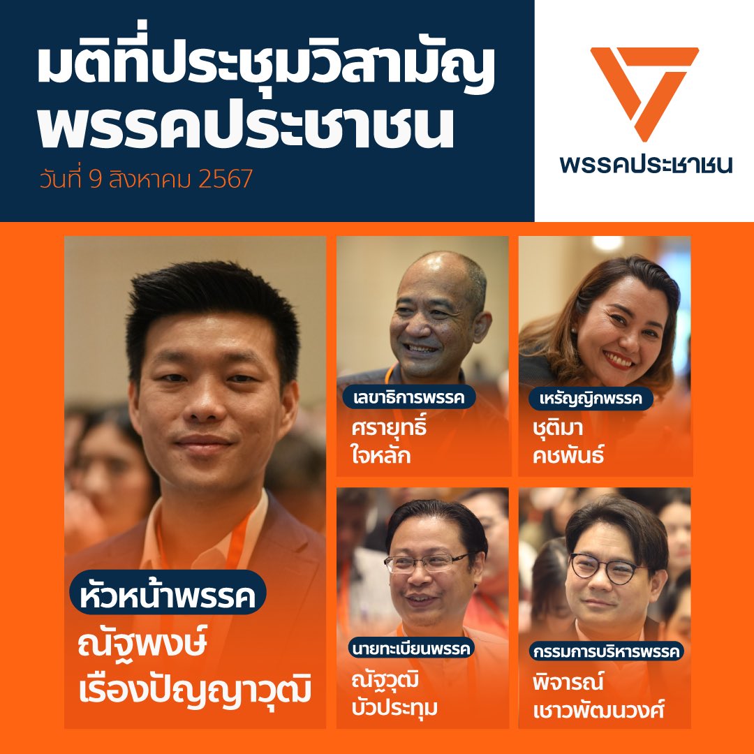 [ เปิดตัว #พรรคประชาชน - ‘เท้ง ณัฐพงษ์’ นั่งหัวหน้าพรรค ]

9 สิงหาคม 2567 ผลการประชุมวิสามัญเพื่อร่วมประชุมกำหนดผู้บริหารพรรคชุดใหม่ หลังจากที่พรรคก้าวไกลถูกยุบและตัดสิทธิ์กรรมการบริหารพรรคทั้งหมด

โดยที่ประชุมมีมติเปลี่ยนชื่อพรรคเป็น “พรรคประชาชน’ (People’s Party)”