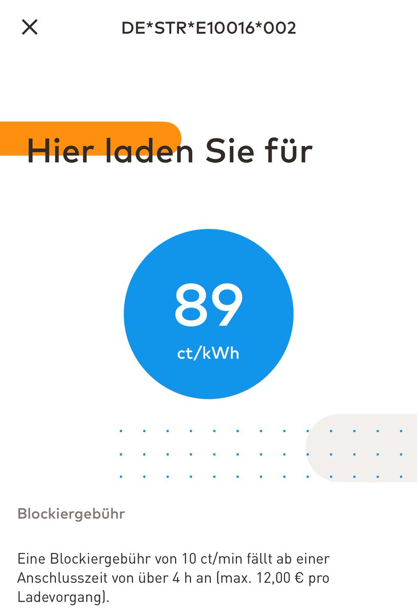 Bitte? ⁦<a href="/EnBW/">EnBW</a>⁩ will 89 ct/kWh für 11 kW AC Laden? Das ist mehr als das doppelte von DC Laden am ⁦<a href="/teslaeurope/">Tesla Europe & Middle East</a>⁩ #supercharger und erscheint mir etwas unangemessen.
