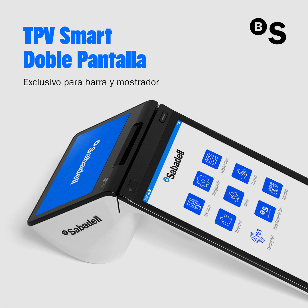 BancoSabadell's tweet photo. Con la gama #TPVSmart cuentas con la última tecnología para gestionar cobros con facilidad y rapidez. Y, además, puedes combinar varios dispositivos a la vez para adaptarlos a las necesidades de tu negocio. Descubre los tipos de #TPVSmart disponibles en https://t.co/mSMa3oCgNl https://t.co/1MXmD6W7Gn