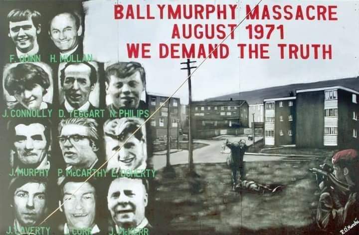 RobLooseCannon's tweet photo. On this day in 1971 at Ballymurphy in Belfast, the British army Parachute Regiment massacred 11 unarmed Irish civilians over the course of three days. They were shot in the back as they ran. They were shot as they assisted the dying on the road. 

The dead included a priest and a mother of 8. All butchered like animals by the crown forces who had sworn to protect them. Decades later, all the victims of this state sanctioned murder were entirely vindicated. 

History demands Britian must not be allowed white-wash innocent Irish blood from the Union Jack. May there be peace and unity for all peoples of this island.