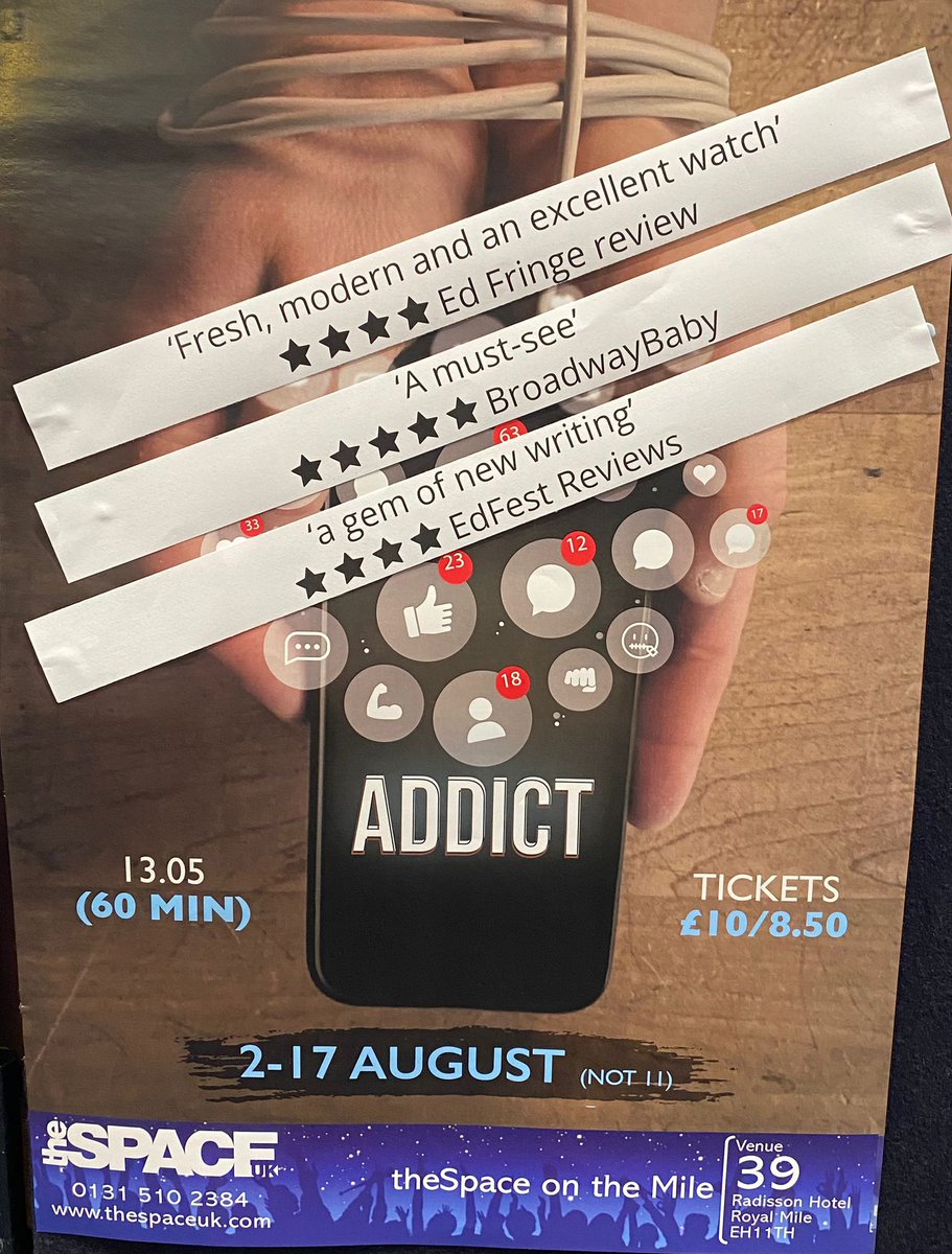 We are thrilled &amp; grateful for these wonderful reviews! 
🎭
#BroadwayBaby  5⭐️“A must see"
#EdFestReviews  4⭐️“The writing is brilliant, Barclay is compelling.  Highly recommended”
 #EdFringeReview 4⭐️“Dark, witty.. a fresh, modern, excellent watch”

#edfringe #EdinburghFringe