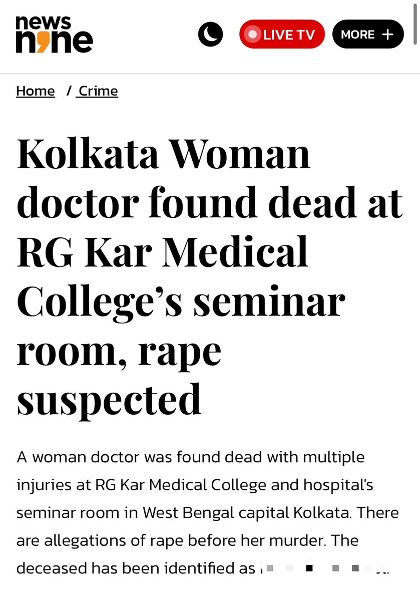 DrDatta_AIIMS's tweet photo. Absolutely appalling and gut-wrenching! 

Received a horrible news that a young female doctor at RG Kar Medical College has been brutally raped and murdered on duty, in West Bengal!

This despicable act of violence is a stain on our society!

@MamataOfficial 
What is going on? https://t.co/oLltgBVBlC