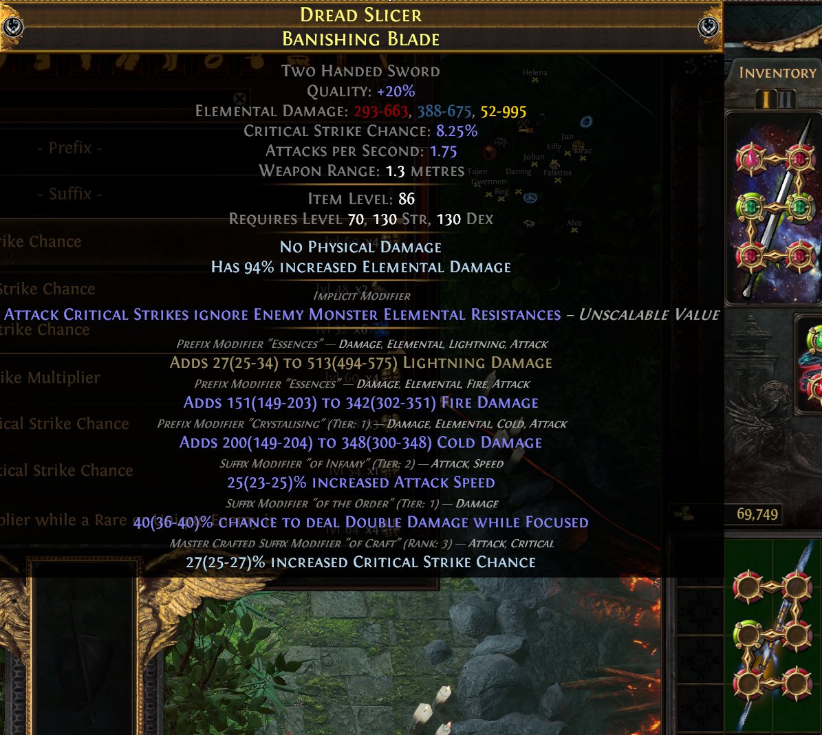 I turned my headhunter into a sword for my next build, got a bit unlucky with crafts (removed attack speed 3 times with veiled orbs) but i finished it off. almost perfect.