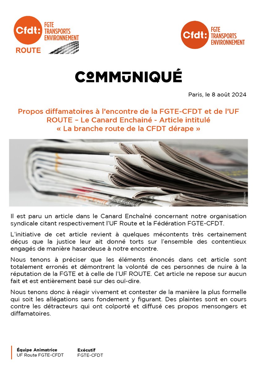 Union Fédérale Route FGTE-CFDT tweet media