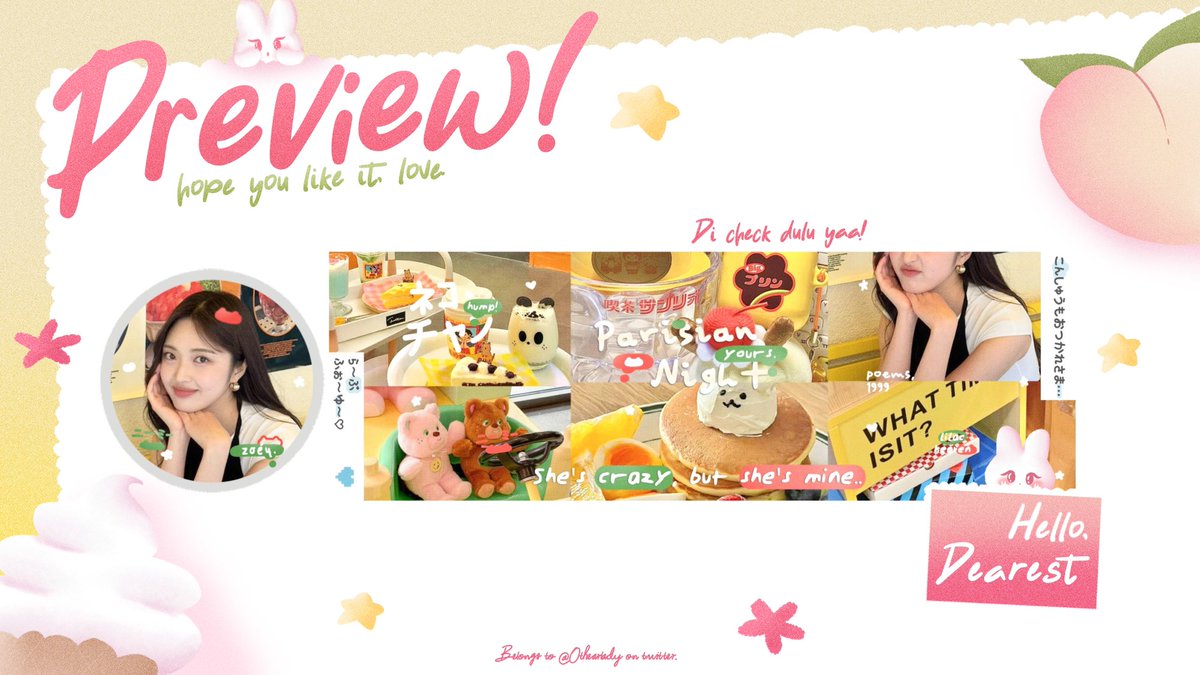 OthearLady's tweet photo. help repost? thank you! <3
#24NuelParty 

hello! aku ada 4 SLOT FREE BY REQ LAYOUT PARISIAN dalam rangka ultah nya kak @khaIayak🥳🎂, bisa di claim di dm jam 19.50 WIB malam ini (09/08). jangan lupa check postan di bawah juga!🫶🏻 

#zonauang #zonaba https://t.co/Io7kOhuA3Y