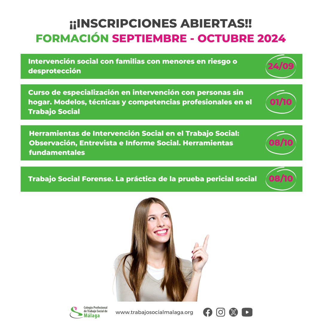 COLEGIOTSMALAGA's tweet photo. 📢NO TE QUEDES SIN TU PLAZA‼️ ABIERTA INSCRIPCIÓN de las #accionesformativas programadas 💻👩🏫 para los meses de #Septiembre y #Octubre.
Infórmate e inscríbete en https://t.co/uboJU12GBT https://t.co/efEMc8SFo7