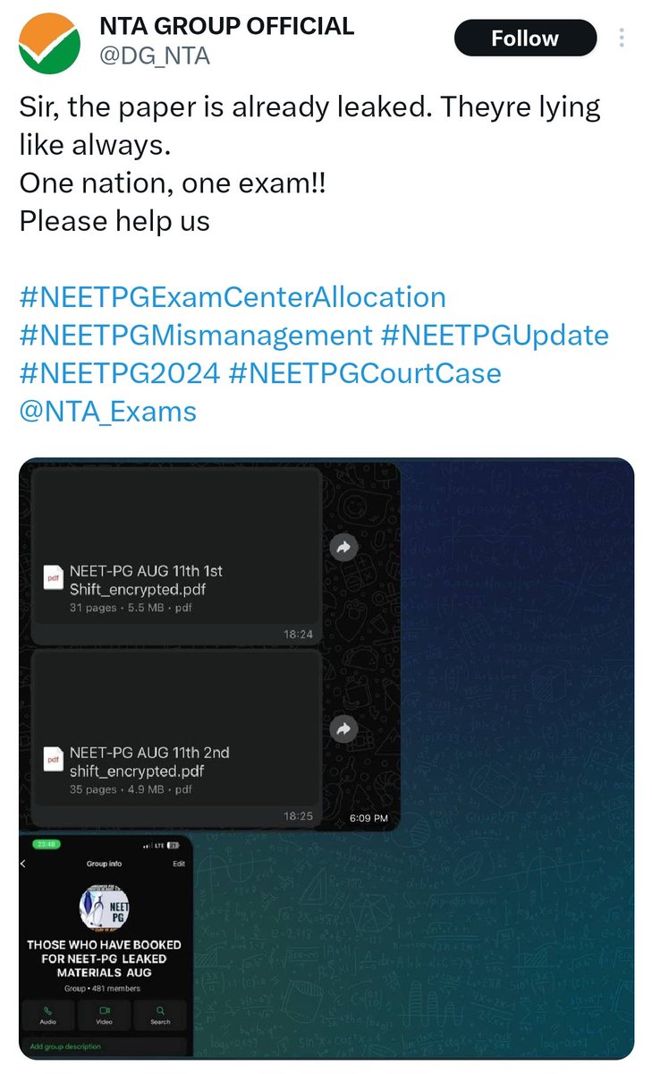 official_afa_'s tweet photo. I'm uncertain about the credibility of such matters. What are your thoughts?

#NEETPG2024 #NEETPGSCAM #NEETPGUPDATE #MedTwitter #NeetPG_mismanagement https://t.co/RxyimDpg2a
