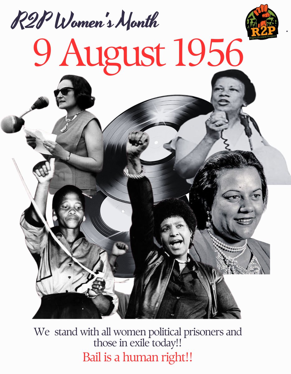 ProtestZa's tweet image. Women Activists continue to be disproportionately affected by unlawful arrest and police brutality. As we commemorate the 20 000 Women of 1956, and call for solidarity for all women political prisoners and those in exile due to their activism across the globe.

#Right2Protest