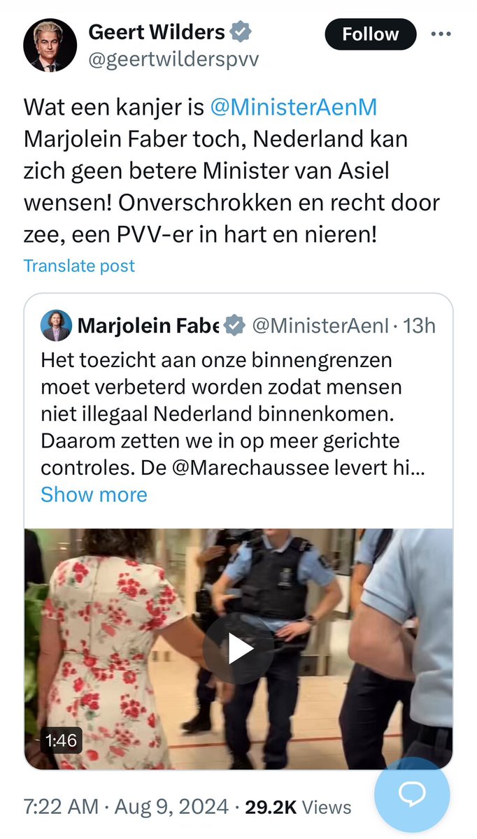 Bij een tot in haar vezels corrupte politicus die overheidsgeld aan familie doorsluist en die diepracistische nazi-complottheorieën verspreidt om zo de samenleving met haat te ontwrichten, zijn 'onverschrokken en recht door zee' niet mijn associaties.
Maak fascisme nooit normaal.