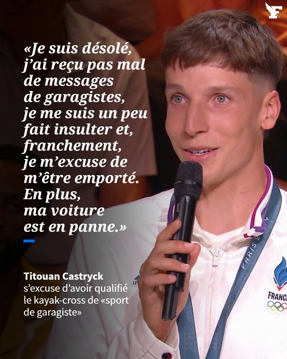 0 second degré, 0 humour, j'ai l'impression d'être dans la société du Professeur Cocteau ( cherchez la ref les incultes 😉 )
Ça devient n'importe quoi ce pays 😮‍💨

#sport #Paris2024 #humour