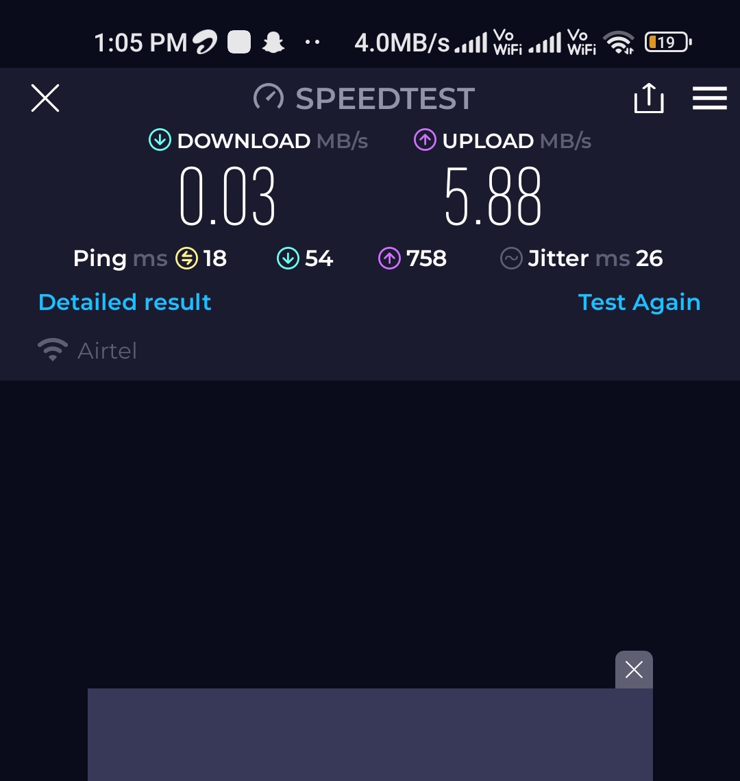 ryotsu_sec's tweet photo. Hello @airtelindia this is the speed I get from your wifi connection no customer service provided yet are you guyss sleeping https://t.co/HlplNWQ5XW