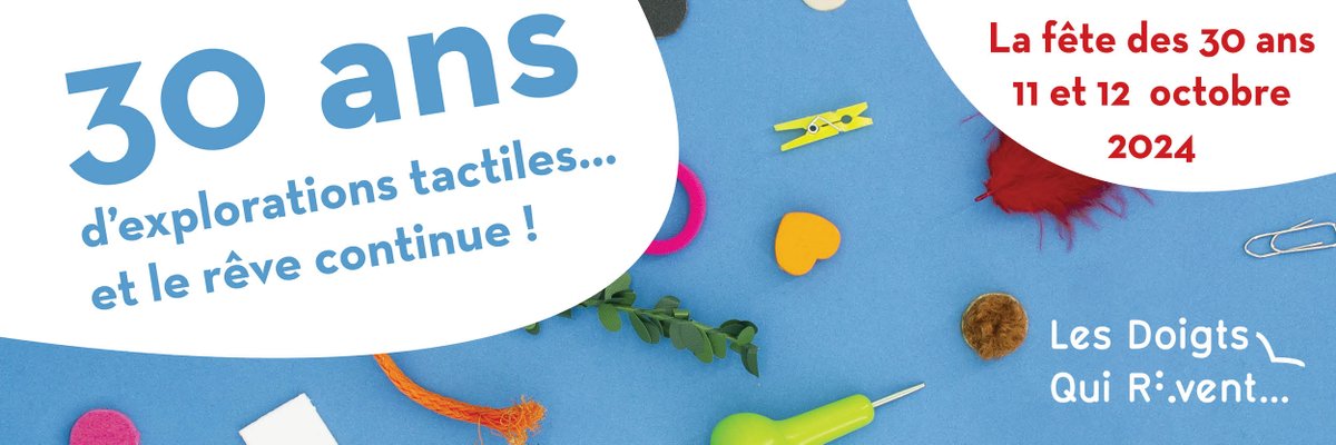 Venez fêter les 30 ans des éditions Les Doigts Qui Rêvent en octobre ! 2 journées exceptionnelles pour revenir sur 30 ans de livres tactiles illustrés accessibles aux enfants aveugles et malvoyants. Programme complet à retrouver ici : ldqr.org/association/la…