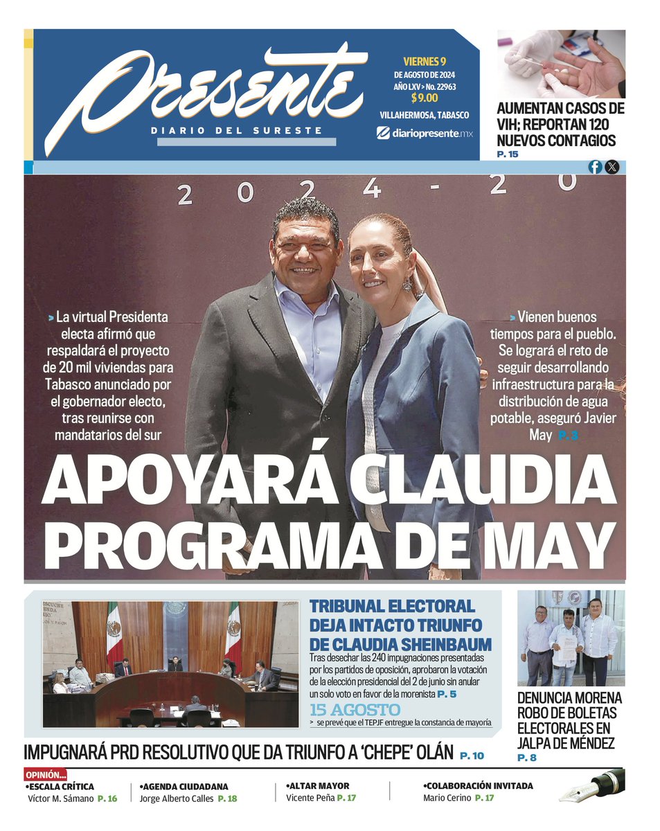 DiarioPresente's tweet photo. #PortadaPresente 🗞: Apoyará Claudia programa de May
➡ https://t.co/QNI7zpizz7 https://t.co/1WVAFhKWh8