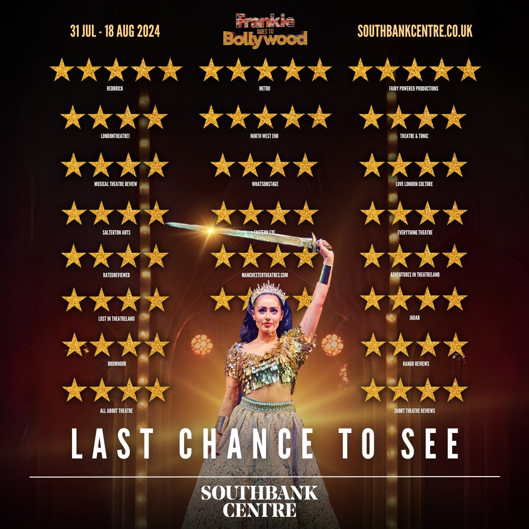 Rifco Theatre Company (@rifcotheatre) on Twitter photo ⭐️ LAST CHANCE to book our critically acclaimed musical at the <a href="/southbankcentre/">Southbank Centre</a>!
✨ We’re having the time of our lives at our central London debut. Experience the joy of #FrankieMusical until 18th August.
Book now 👉 bit.ly/frankiegtb ⭐️ LAST CHANCE to book our critically acclaimed musical at the <a href="/southbankcentre/">Southbank Centre</a>!
✨ We’re having the time of our lives at our central London debut. Experience the joy of #FrankieMusical until 18th August.
Book now 👉 bit.ly/frankiegtb