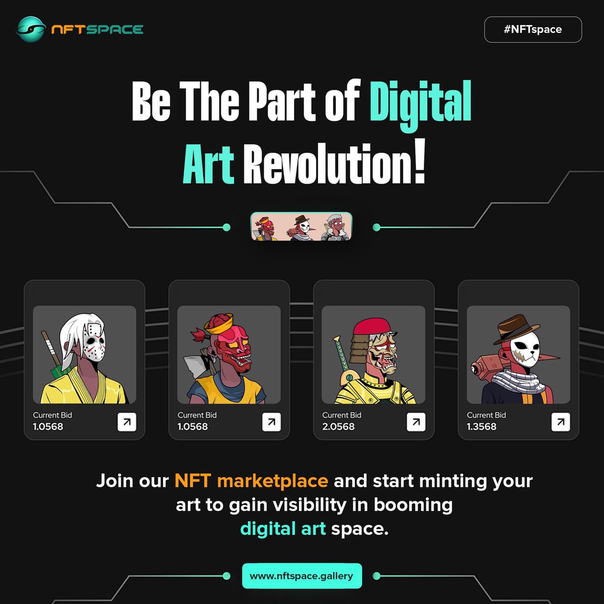 nftspaceAI's tweet photo. Be The Part of Digital Art Revolution! 

Mint your art now to gain visibility. Join our NFT marketplace!  
..
🌐👉 : https://t.co/JcWeJsJXG2
..

#DigitalArt #NFTmarketplace #nftspace #NFT https://t.co/lxgTL19uWs