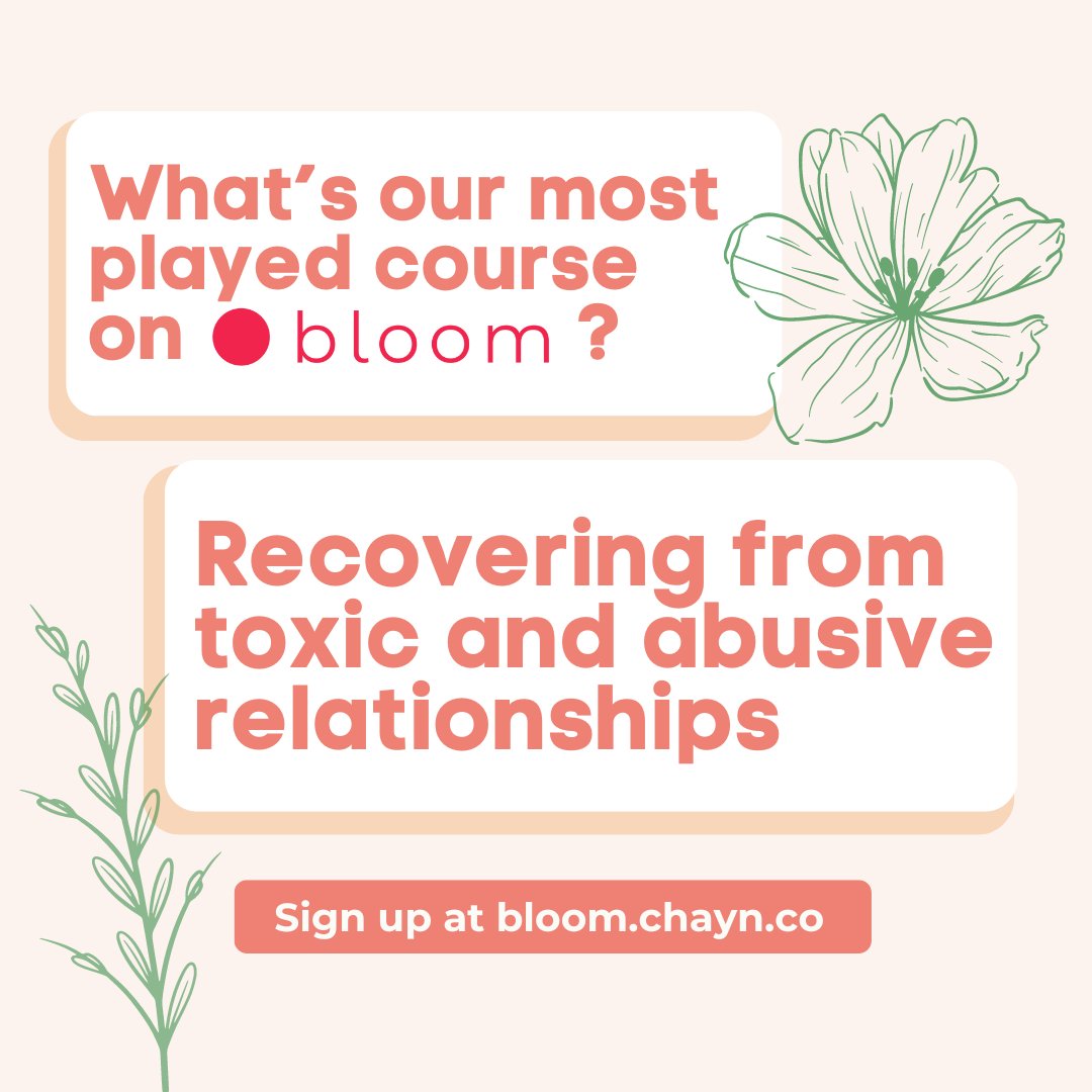 What's our most played course on our free, online trauma support platform, Bloom? 

Recovering from toxic and abusive relationships.

Abuse is never our fault, and we deserve support. Find information, resources and tools at bloom.chayn.co 🌸