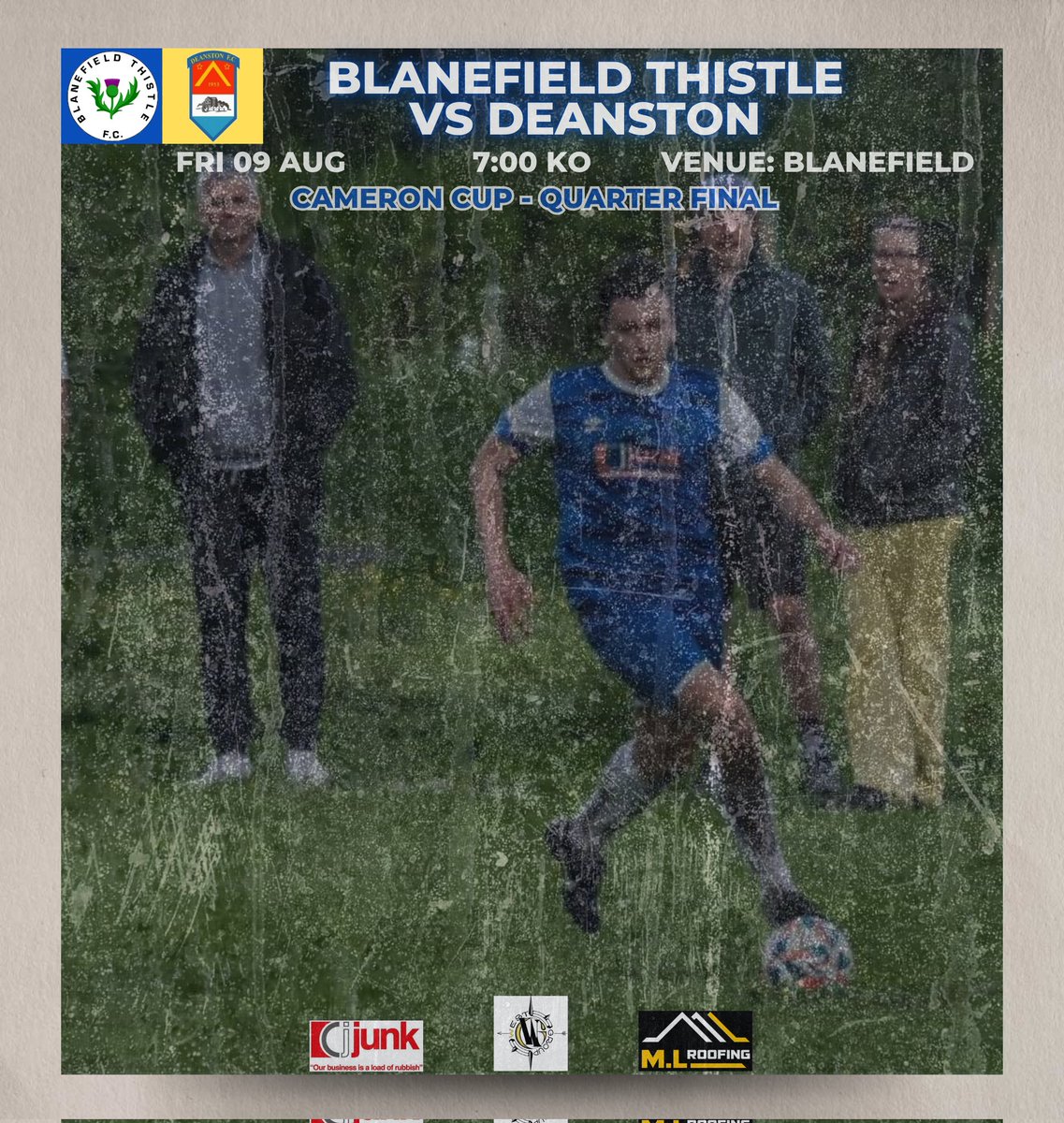 Tonight we host Deanston in the QF of the Cameron Cup. Deanston are the current holders so as draws go they don't come much tougher, so would be great to have your support tonight to cheer on the team. 

KO is 7pm

The game will also double up as a league game so 3 pts at stake.