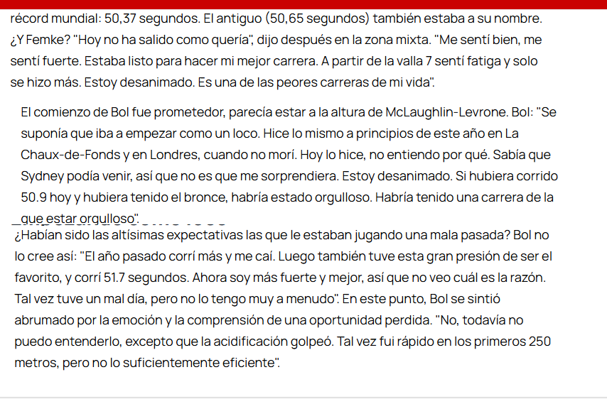 Bol  "No, todavía no puedo entenderlo, excepto que la acidificación golpeó. Tal vez fui rápido en los primeros 250 metros, pero no lo suficientemente eficiente".