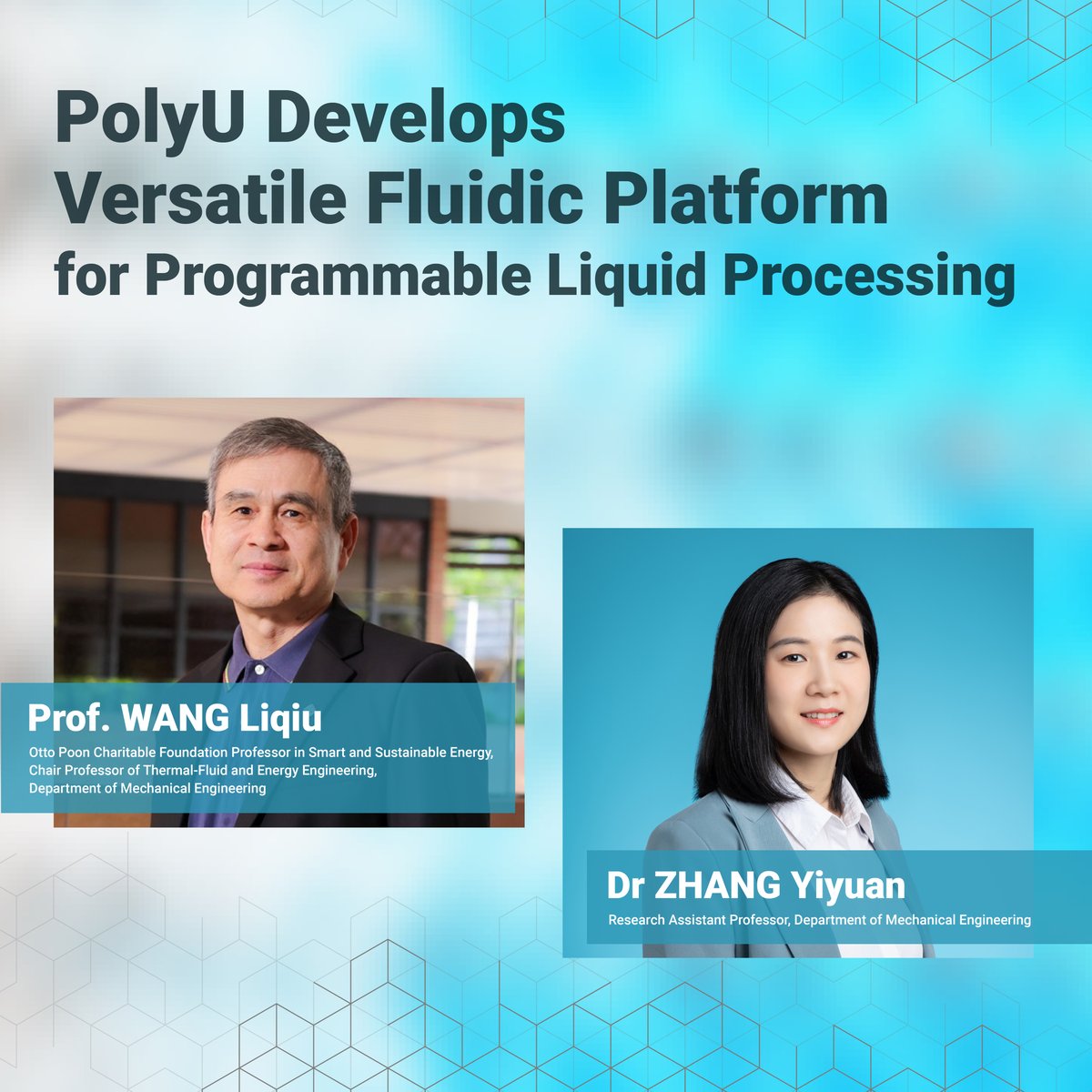 HongKongPolyU's tweet image. 【Technological Breakthrough 🤩】In fields such as medicine and microbiology, accurately controlling the volumes of chemical and biological fluids is extremely important. 🧪 Recently, PolyU researchers have developed an innovative #LiquidControl technology. Prof. Wang Liqiu and…
