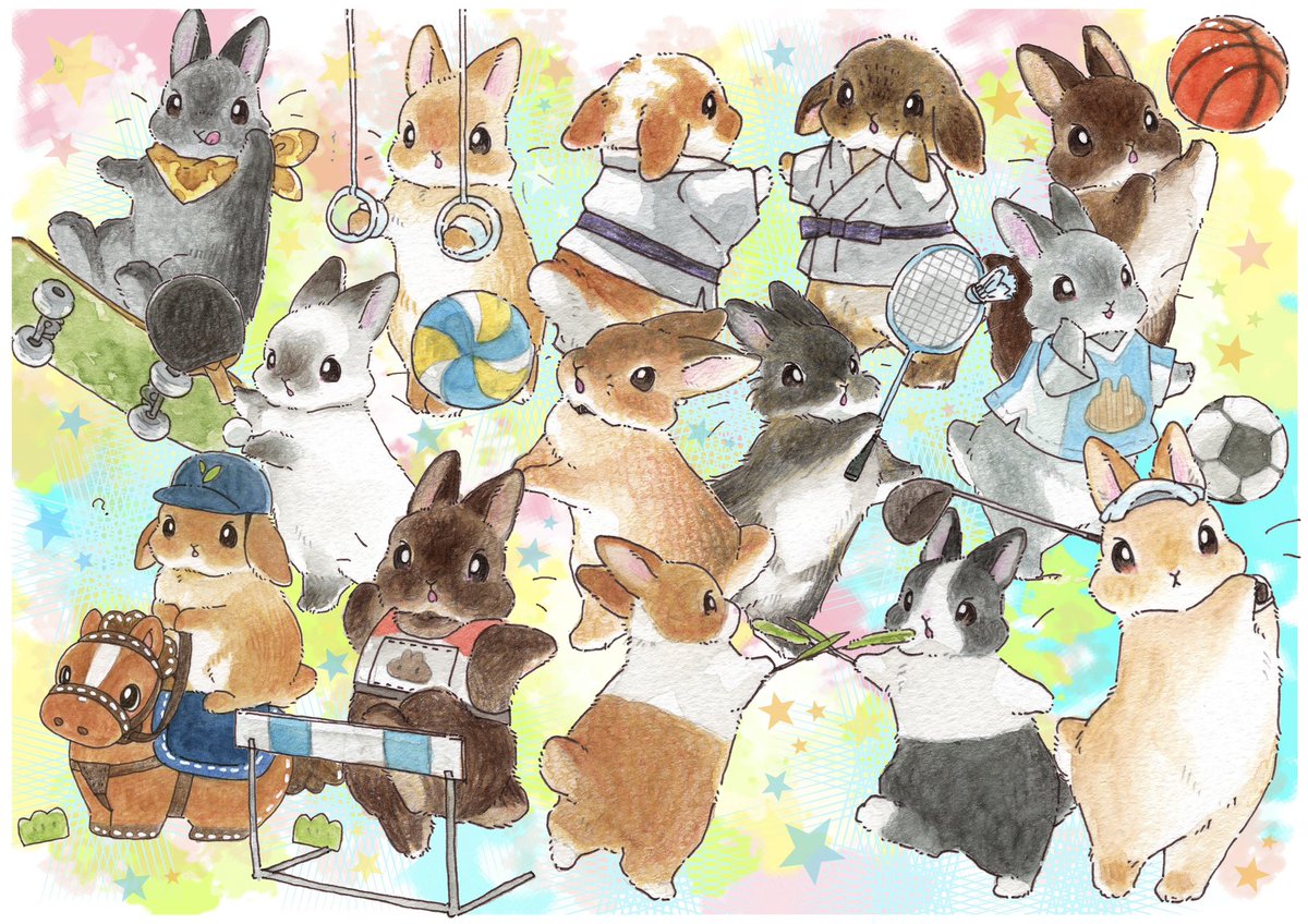 うさぎさんのスポーツシリーズ〜毎日イラスト投稿1654日目〜 応援