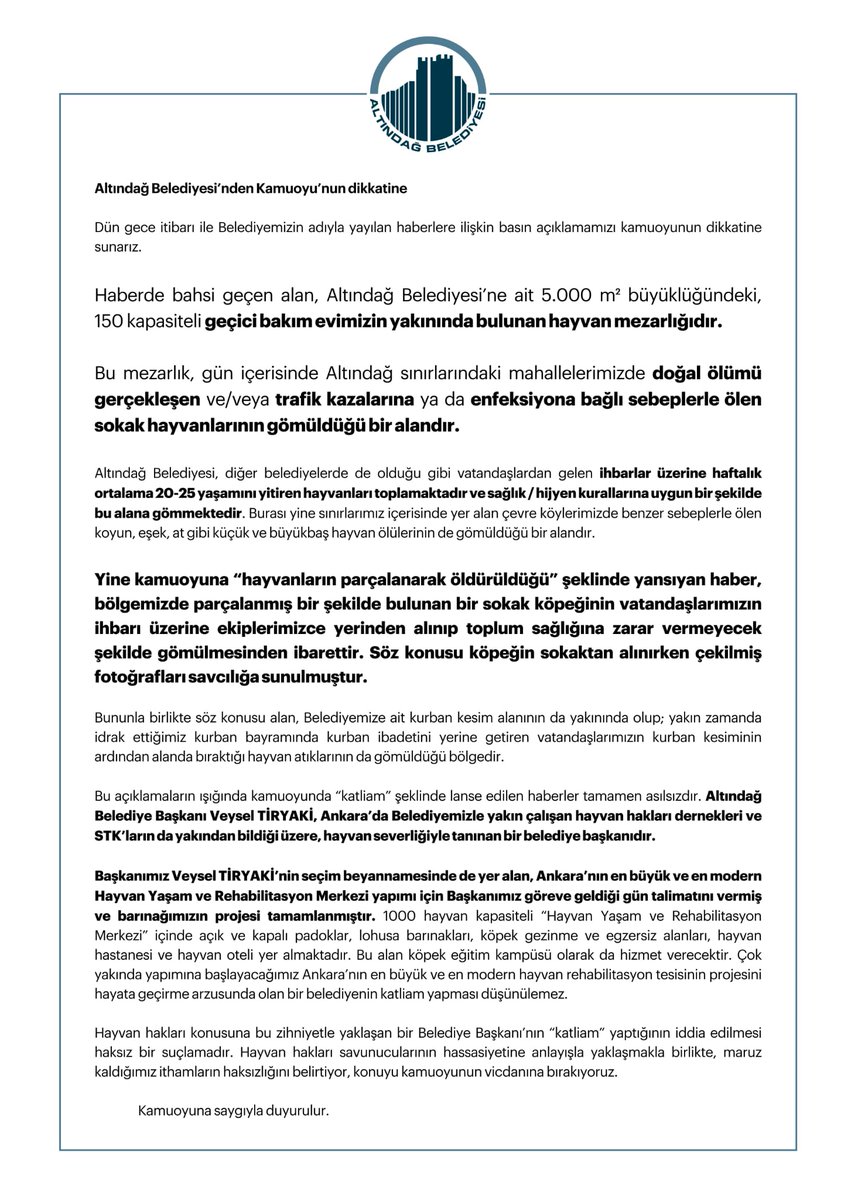 Dün geceden itibaren kamuoyumuzun gündeminde olan asılsız haberlere ilişkin açıklamamız aşağıdaki gibidir. Kamuoyuna saygıyla duyururuz.