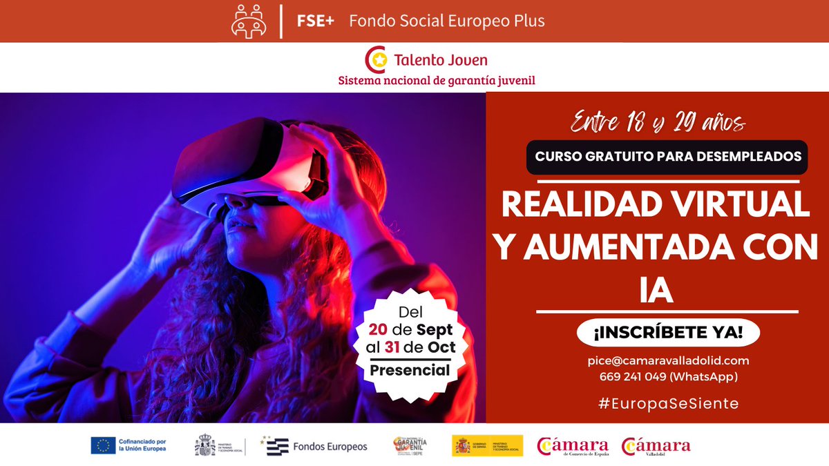 Cámara de Valladolid (@cam_valladolid) on Twitter photo 💡Si buscas trabajo dentro del sector tecnológico, es imprescindible conocer #lenguajes de #programación, saber trabajar con #InteligenciaArtificial.👾
📌Aprende esto y mucho más en nuestro nuevo curso gratuito financiado por <a href="/FondosUE_Esp/">Fondos Europeos en España</a>, del <a href="/ProgramaPICE/">Programas de Garantía Juvenil Cámaras de Comercio</a>. 💸
#EuropaSeSiente 💡Si buscas trabajo dentro del sector tecnológico, es imprescindible conocer #lenguajes de #programación, saber trabajar con #InteligenciaArtificial.👾
📌Aprende esto y mucho más en nuestro nuevo curso gratuito financiado por <a href="/FondosUE_Esp/">Fondos Europeos en España</a>, del <a href="/ProgramaPICE/">Programas de Garantía Juvenil Cámaras de Comercio</a>. 💸
#EuropaSeSiente