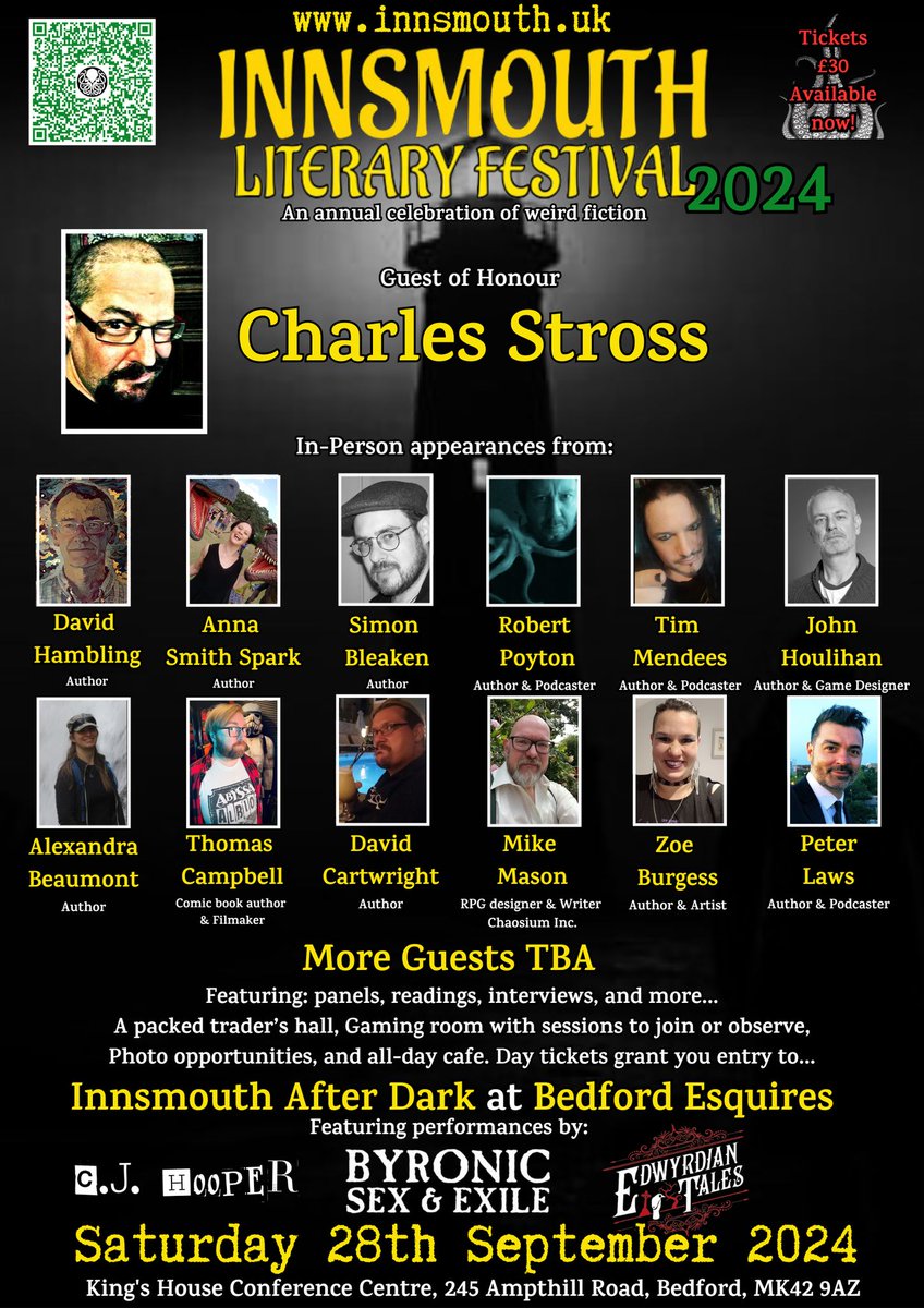 BookInnsmouth's tweet photo. Here's our Guest line up for ILF24 - see you in Innsmouth!
Tickets from https://t.co/Q1tW7bxoYu
#stross #innsmouth https://t.co/BIMjx4o70t