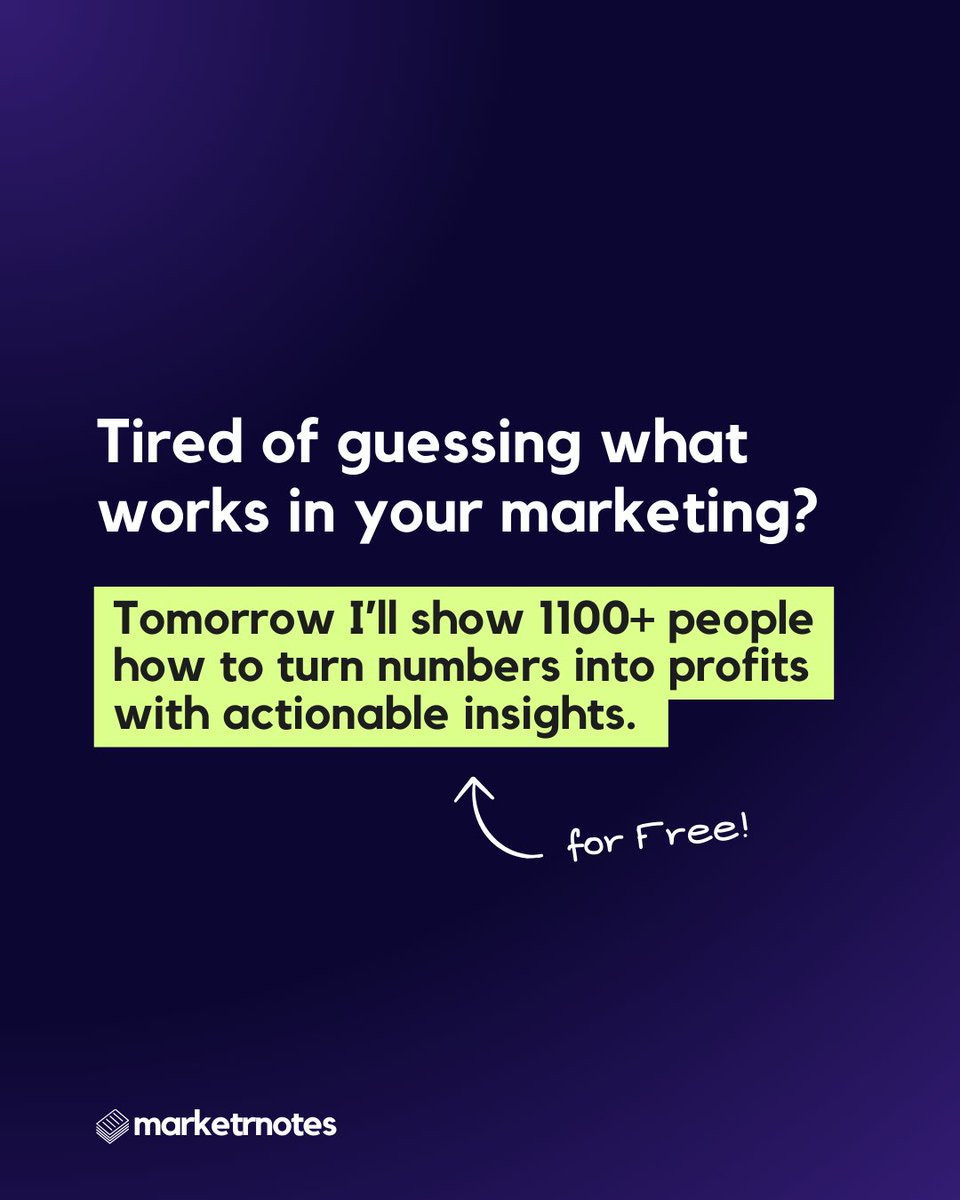 🚨 Taking the Guesswork out of Marketing 🚨

Tomorrow 1100+ entrepreneurs are going to learn about "How to know what's working and what's not in your Marketing."
📧 Want in?

#marketingtips #businessgrowth #data #smallbusinessmarketing #contentmarketing