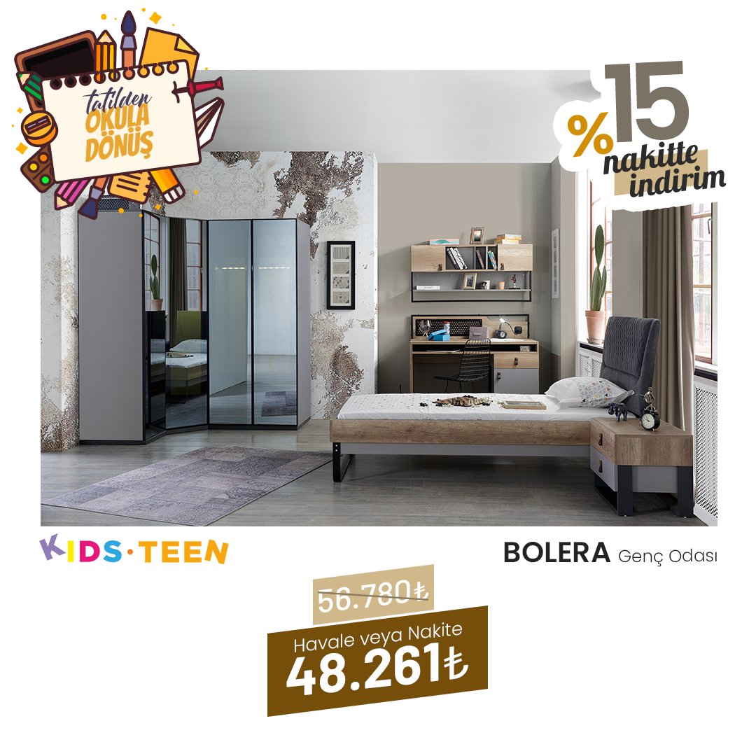 Modern tasarımı ve fonksiyonel yapısıyla gençlerin enerjisini odaya yansıtan Bolera Genç Odası Ağustos indirimleriyle sizleri bekliyor.

İncelemek için mağazalarımızı veya web sitemizi ziyaret edebilirsiniz.

#idermobilya #evinizinherkaresi #bolera #gençodası #backtoschool