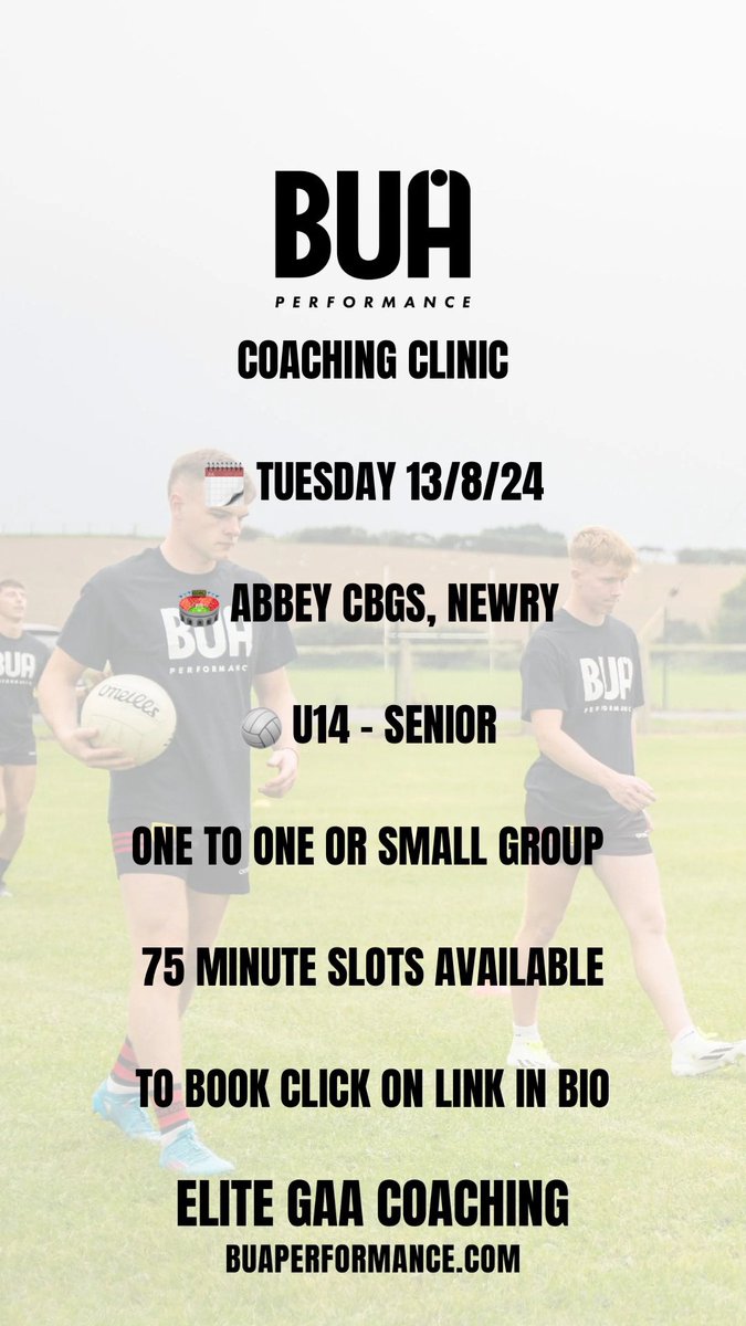 Bua Performance (@buaperform86289) on Twitter photo Last few spots remaining for coaching clinic in <a href="/Abbey_CBS/">Abbey Grammar School</a> - follow link to sign up - forms.office.com/Pages/Response… Last few spots remaining for coaching clinic in <a href="/Abbey_CBS/">Abbey Grammar School</a> - follow link to sign up - forms.office.com/Pages/Response…
