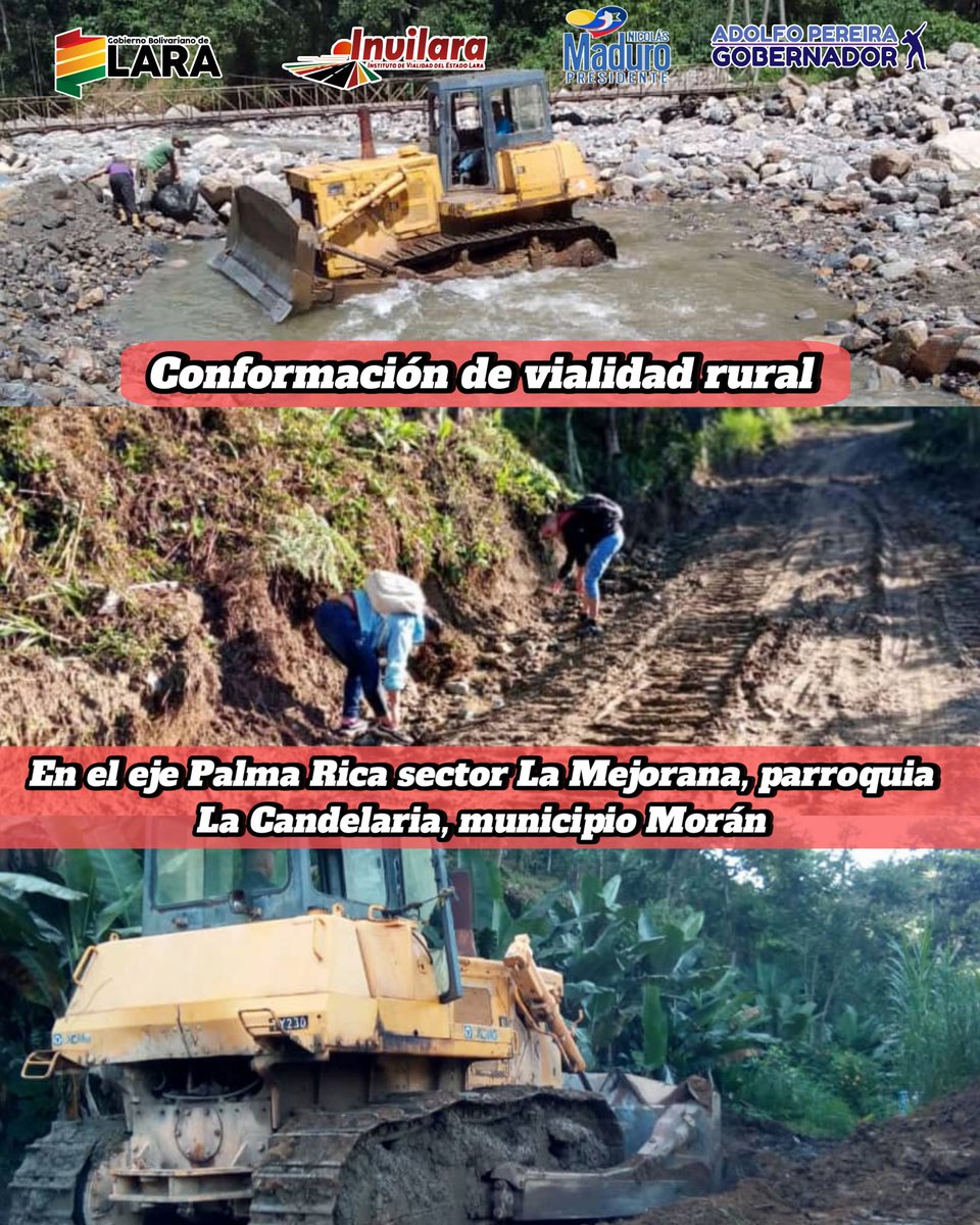 #09Ago Atendiendo las comunidades de #Lara, hemos avanzado con más de 1.500 metros en los trabajos  de conformación de vialidad rural en el eje: Palma Rica, Guaito, y la construcción de cunetas en tierra en el Sector La Mejorana, Pquia. La Candelaria Mcipio. Morán.