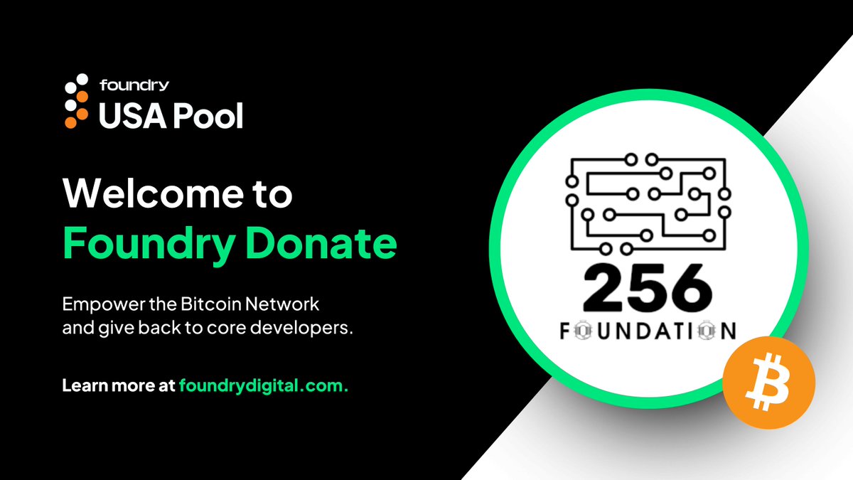 A warm welcome to The 256-Foundation as they continue their efforts of  empowering the #Bitcoin network, now a nonprofit partner of Foundry Donate.  Alongside @OpenSats, @bitcoinbrink, and @HRF, Foundry Donate users can