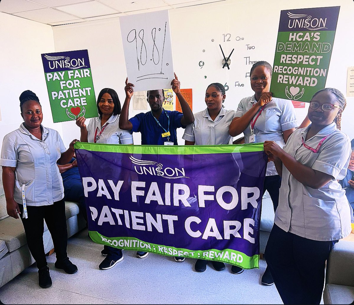 🚨 Breaking News: UNISON Lewisham &amp; Greenwich HCAs have secured an overwhelming 98.8% YES vote for strike action! We’re standing united for fair pay and equality. Together we rise✊ #PayFairForPatientCare #teamUNISON💜