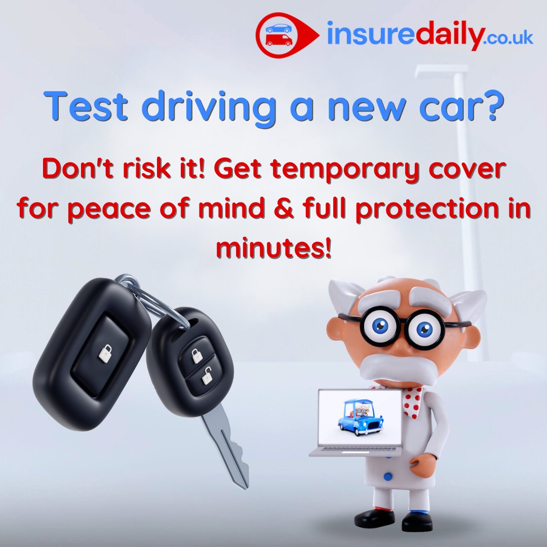InsureDailyUK's tweet image. Test driving a dream car? Get temporary cover for peace of mind! Get temp cover and focus on the feel, not the fear. 

#InsureDaily #DriveWithConfidence #SmartTestDrive #TestDriveReady #TestDrivePrepared