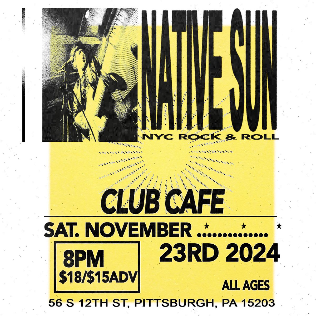 opusoneprod's tweet photo. 📣🗓 NEW SHOW 🗓📣
@ClubCafeLive | 11/23 | @nativesunyc!
🎟 On Sale 08/09 at 11AM via: https://t.co/90cN3uMRZW
#opusonepgh #pittsburgh #nativesun #clubcafe #clubcafelive #national #indie https://t.co/vh7K6sd5nY