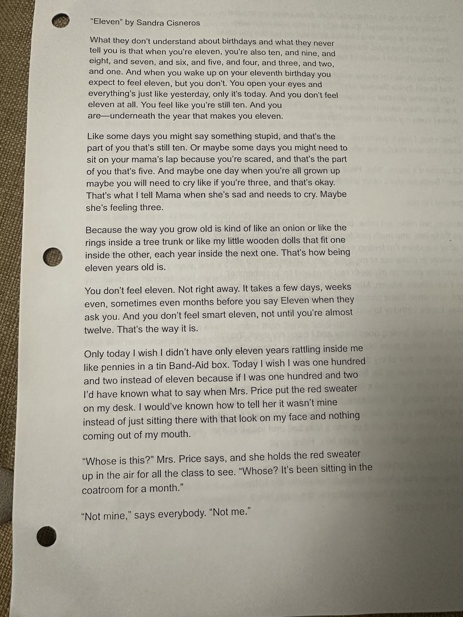 ⁦<a href="/PaideiaCenter/">Paideia Center</a>⁩ Great Paideia seminar this morning over “Eleven” by Sandra Cisneros ⁦<a href="/merrolhydehawks/">Merrol Hyde Magnet</a>⁩ in Mrs. Morgan’s 6th grade class.