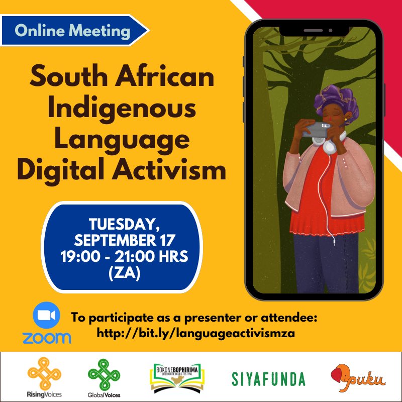 Calling South African languages digital activists! Together with partners <a href="/PukuBooks/">Puku #MoreBooksBetterBooks</a> <a href="/SiyaMasuku/">KHULZULU 🇿🇦</a> &amp; Bokone Bophirima Lit Focus Festival, we  invite you to present or attend this online mtg celebrating South African linguistic diversity online bit.ly/languageactivi…