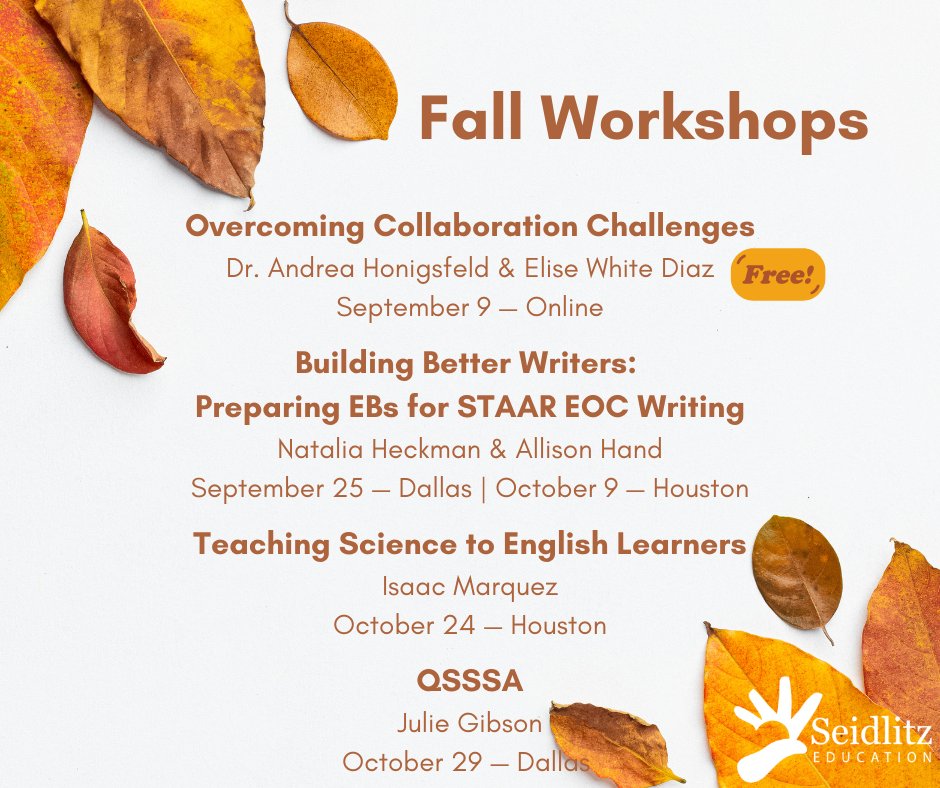 Seidlitz Education (@seidlitz_ed) on Twitter photo Attendees at our fall in-person workshops will receive copies of the books the trainings are based on. You'll come away w invaluable strategies & the resources you need to share them w colleagues! @nataliaESL <a href="/hand_allie/">Allison Hand</a> <a href="/iMarquezEDU/">Isᴀᴀᴄ Mᴀ́ʀǫᴜᴇᴢ</a> <a href="/jjgib4science/">Julie Gibson</a> seidlitzeducation.com/upcoming-event… Attendees at our fall in-person workshops will receive copies of the books the trainings are based on. You'll come away w invaluable strategies & the resources you need to share them w colleagues! @nataliaESL <a href="/hand_allie/">Allison Hand</a> <a href="/iMarquezEDU/">Isᴀᴀᴄ Mᴀ́ʀǫᴜᴇᴢ</a> <a href="/jjgib4science/">Julie Gibson</a> seidlitzeducation.com/upcoming-event…