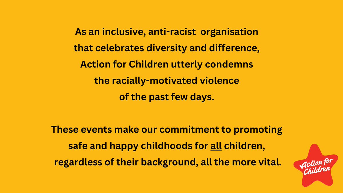 Action for Children is an anti-racist organisation and proud to stand in solidarity with children and families facing racially-motivated violence. 

Our statement on the events of this week: