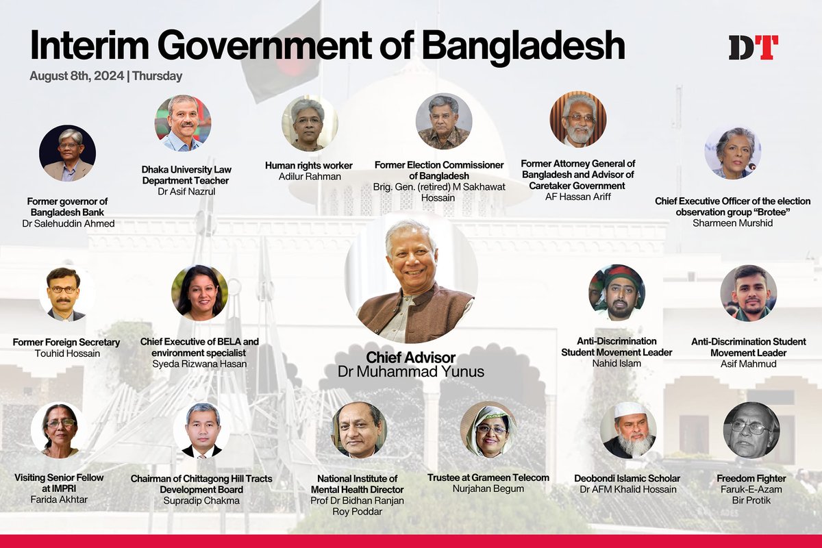 Prof #MuhammadYunus sworn in as head of the government in Bangladesh after student protesters overthrow the Awami fascist regime. 
The neighboring country's media continues to spread false propaganda of communal violence. Remember, #HindusAreSafeInBangladesh