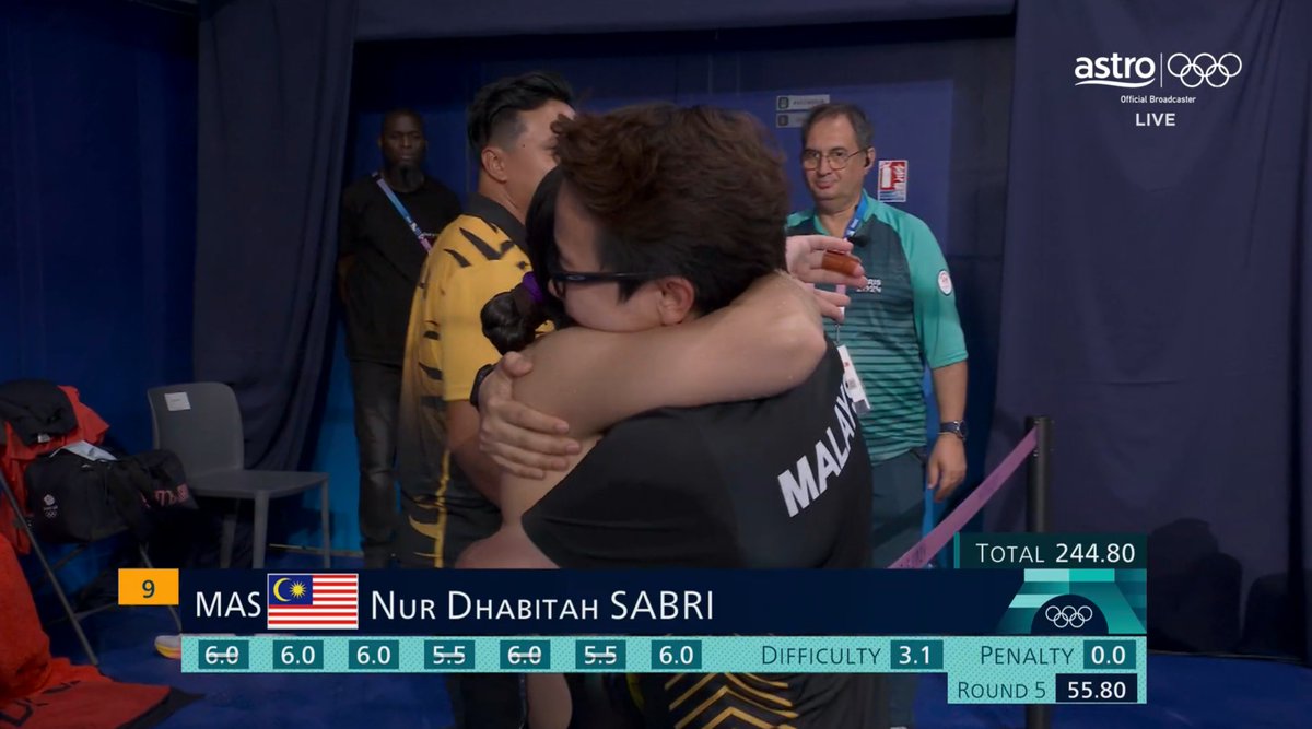 Paris 2024 Olympic Games
🗓️ 09 Aug
🌊 #Diving
🛎️ Final

Women's 3m Springboard
🇲🇾 Nur Dhabitah Sabri

R1: 63.00
R2: 60.00
R3: 37.50
R4: 28.50
R5: 55.80

Total: 244.80

THANK YOU BITAH!!! Walaupun baru tahu layak last minute through unused quota. Last minute preparation, boleh