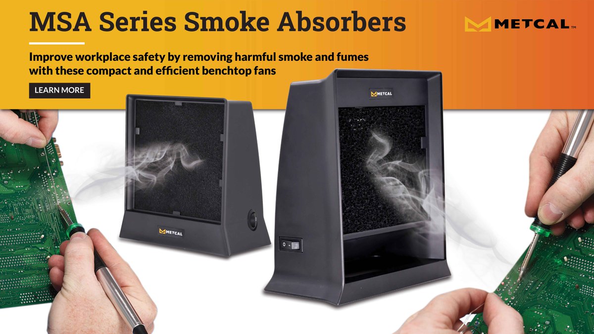 MetcalSoldering's tweet image. 👉 Remove 💨smoke and fumes while hand #Soldering with Metcal MSA-25U &amp;amp; MSA-35L Smoke Absorbers. Safe, compact, and efficient 👍 Learn more: hubs.la/Q02KwHcF0

#MetcalSolutions #SmokeAbsorber #SolderSmoke #FumeAbsorber