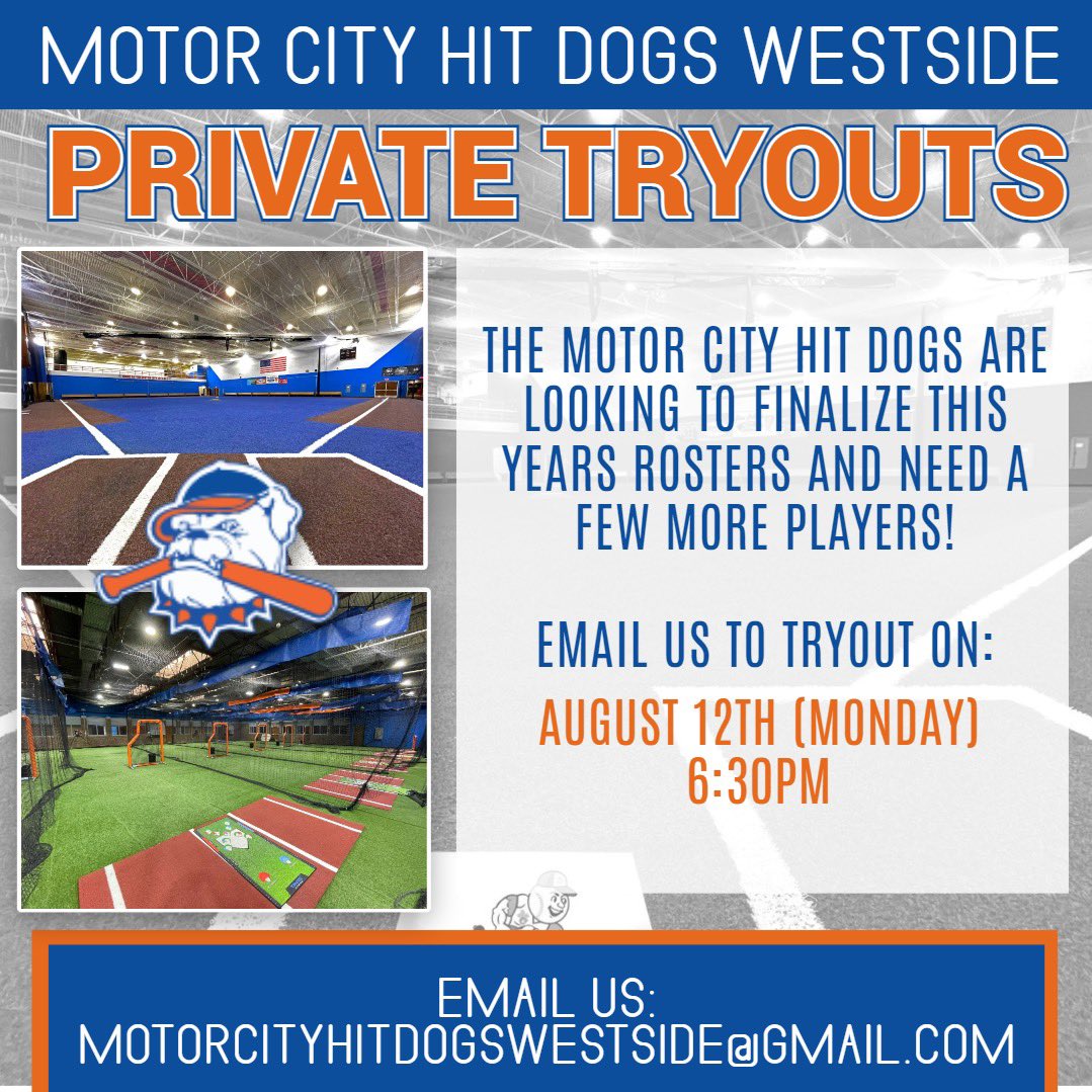 Join us Monday for Private Tryouts! ⚾️

We’re looking for a few players to finalize rosters! Email us today to reserve a spot!!!