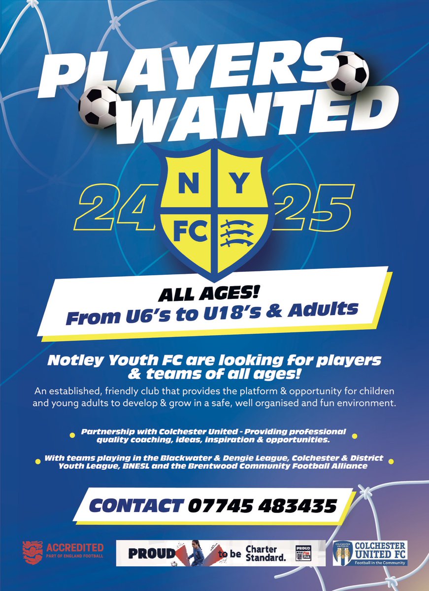 Exciting Opportunity! 
Our U16’s are on the lookout for talented and committed players! 
League Champions 🏆, with summer tournament trophies🥇to boot! 
Join a team with huge character and camaraderie, focused on player development. ⚽️💪  #Youth #Football #Braintree #SquadBooster