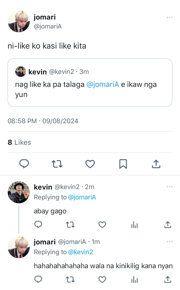 —★ like or love?

a #sunki few tweets au wherein

si jomari (nk) na pabigat daw sabi ng leader nyang si kevin (sn) sa research nila.
