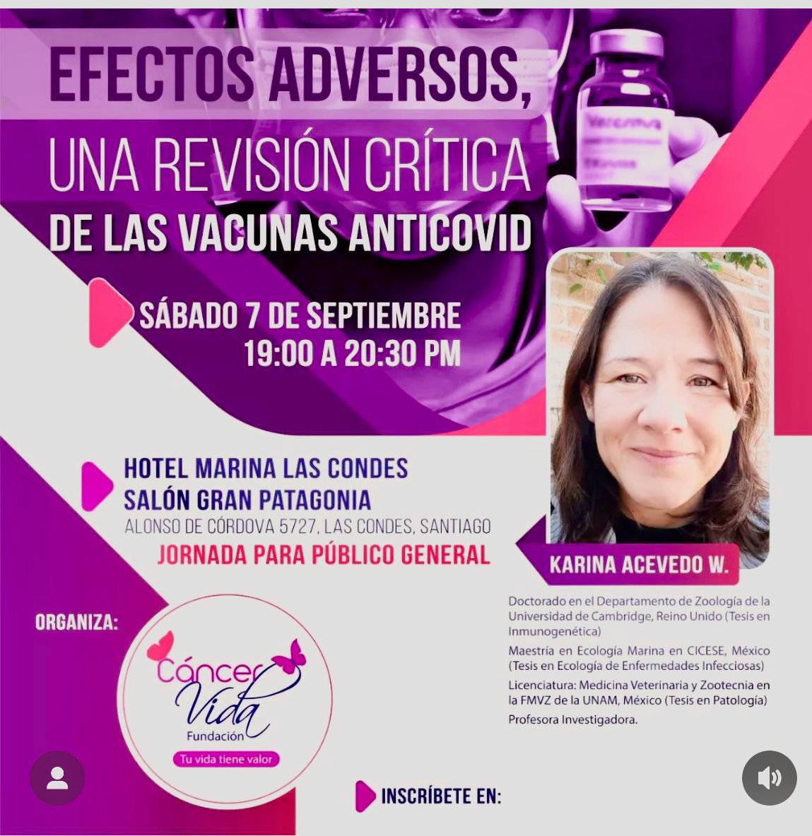 centrumeventos.com/cancervida/jor…

Dra Karina Acevedo Whitehouse en Chile 7 de septiembre 19 hrs.

#covid