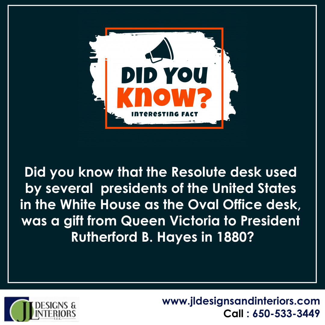 JLdesignsCA's tweet photo. Did you know that the Resolute desk used by several presidents of the United States in the White House as the Oval Office desk, was a gift from Queen Victoria to President Rutherford B. Hayes in 1880?

Visit https://t.co/aB8KDXc0UT

#InteriorDesign #HomeDecoration #Interior123 https://t.co/9ximy56rxI