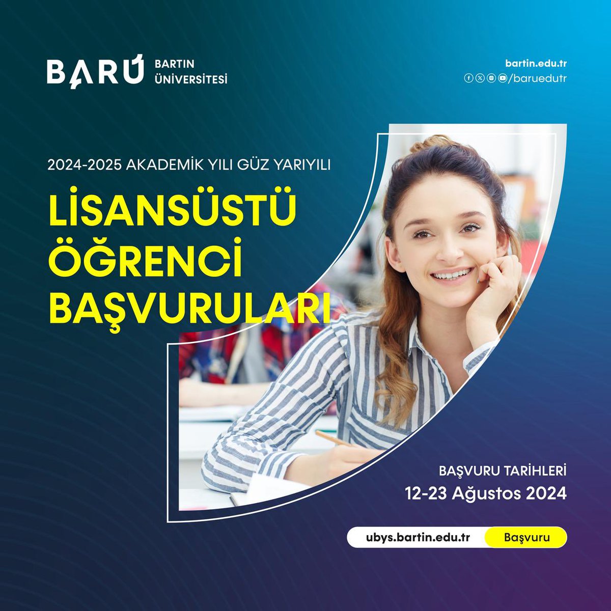 baruedutr's tweet photo. “BARÜ Lisansüstü Öğrenci Başvuruları”

💻 12-23 Ağustos 

🔗 https://t.co/cdU3mmXZhY https://t.co/U3vg5zwDDo